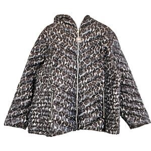 Laundry by Shelli Segal Hooded Down Quilt Puffer Down Animal Print Size 3X